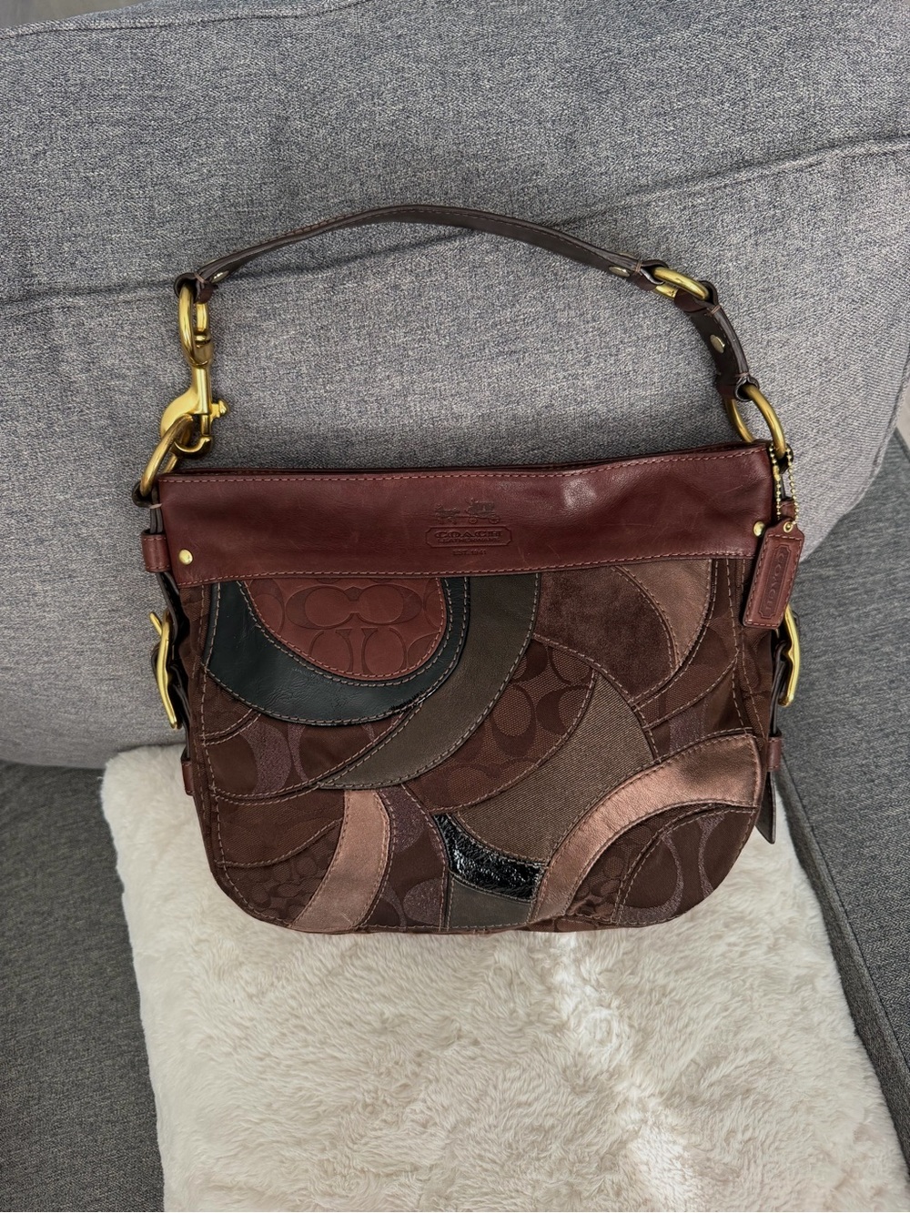 Vintage Coach Brown Patchwork Leather Shoulder Bag